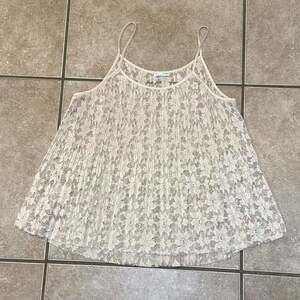 Zara Pleated Floral Lace Beige Sheer Strap Tank Top